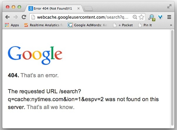 Google Cache Error Page for NYTimes