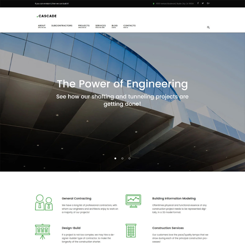 WordPress шаблон Cascade - civil engineering and constructions company