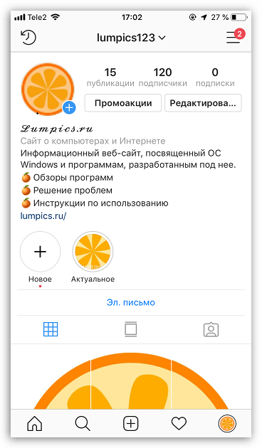 Страница профиля в Insstagram