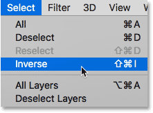 Choosing Inverse from the Select menu in Photoshop.