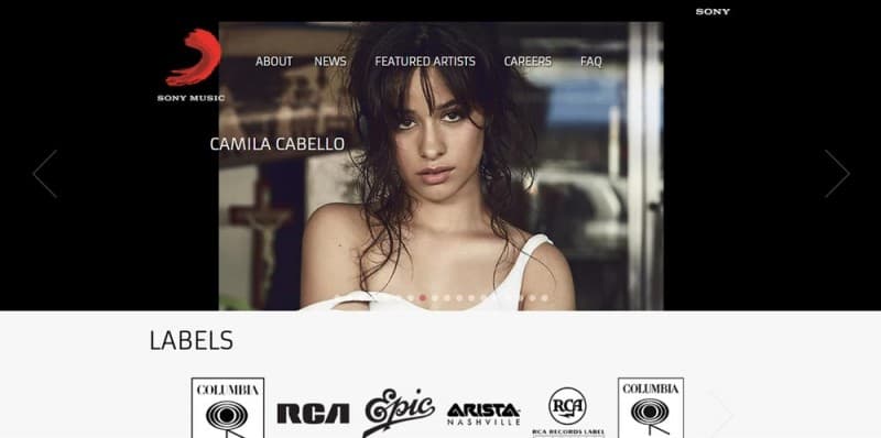 Сайт компании Sony Music