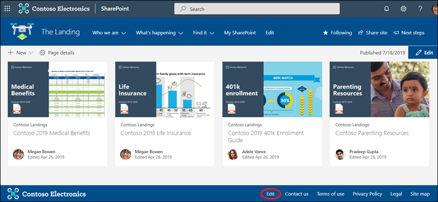 Add or edit links and labels in a SharePoint communication site footer.