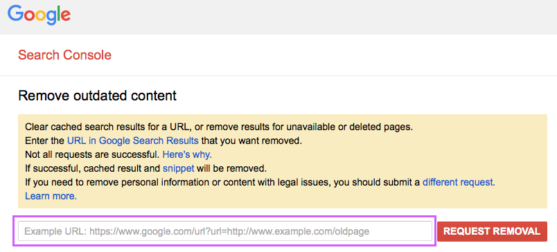 google removal urls tools