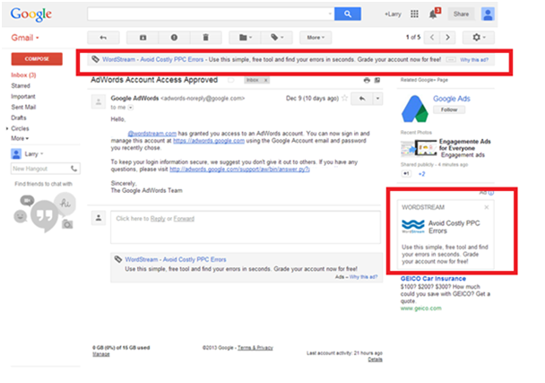 Ремаркетинг Google — пример email ремаркетинга